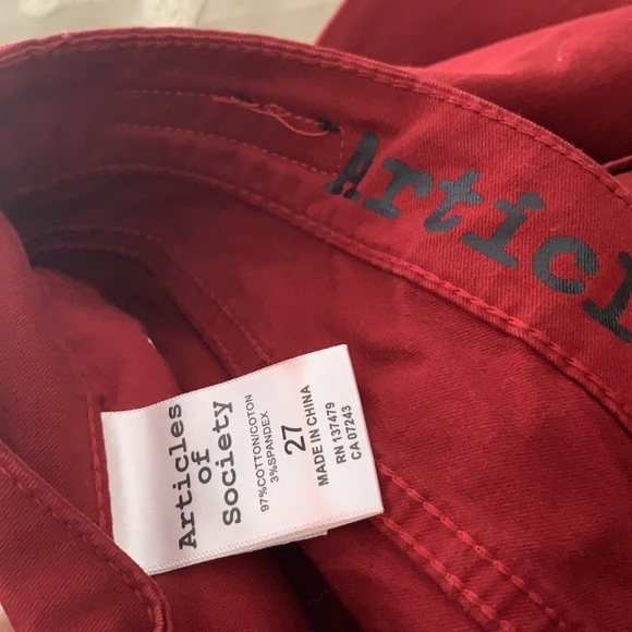 ARTICLES of Society Red Jeans Soft Size 27 Skinny - Picture 2 of 4